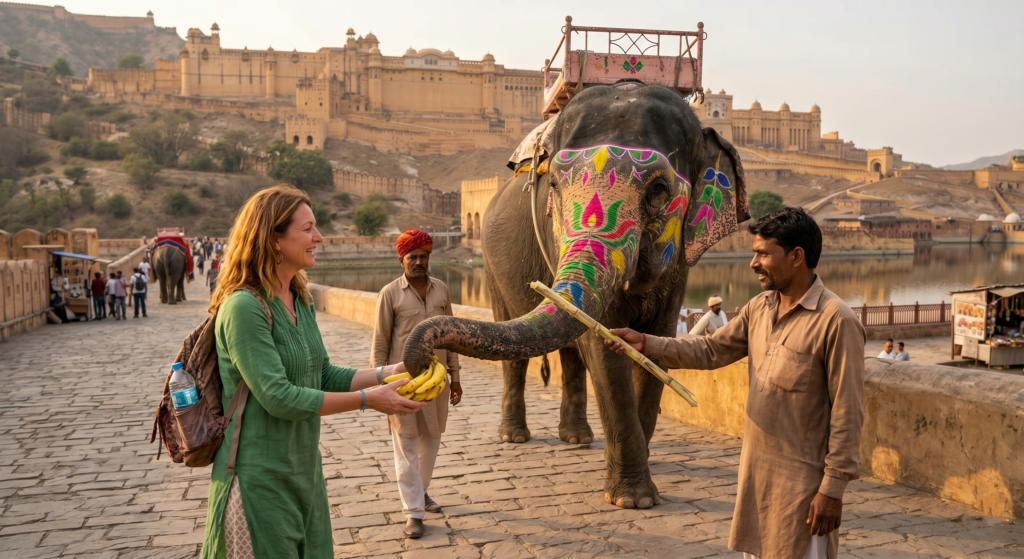 Feeding elephants in Jaipur